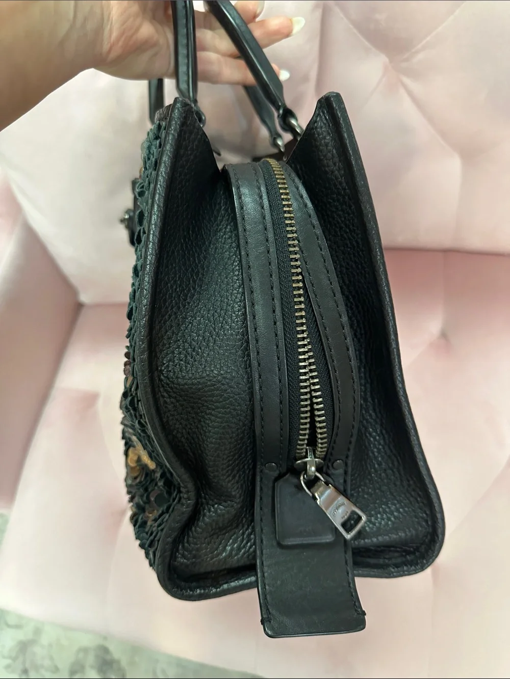 Coach Black Sequin Floral Satchel